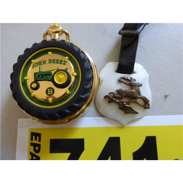 JD Model 'B' pocket watch, JD  "Mother of Pearl" fob with leather strap