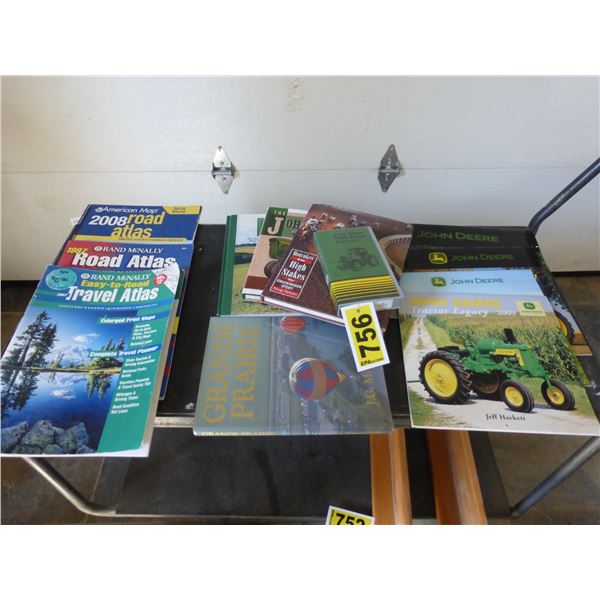 Book of Grand Prairie, 3- Atlases, JD books and VHS, chuck wagon story, qty of calendars and JD maga