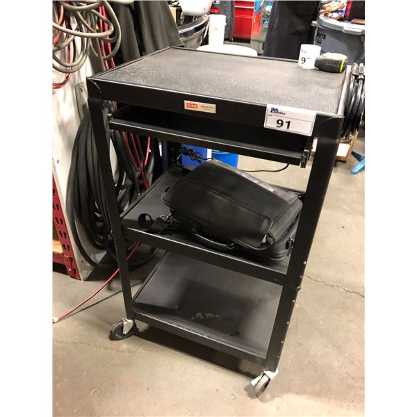 Network Tech Cart ULINE BLACK METAL 3 TIER TECH CART WITH PULLOUT KEYBOAD TRAY - Able ...
