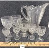 Image 1 : JOB LOT - BULLSEYE GLASS PITCHER, WINE GLASSES, OIL LAMP & ETC