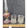 Image 3 : JOB LOT - BULLSEYE GLASS PITCHER, WINE GLASSES, OIL LAMP & ETC