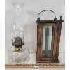 Image 1 : LOT OF 2 - WOODEN CANDLE LANTERN & OIL LAMP 