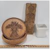 Image 1 : LOT OF 3 - CARVED WOODEN PLATE - BOWL & CERAMIC DISH 