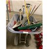 Image 1 : Poly Wheel Barrow with Tools - Purchaser is solely responsible for dismantling and removal of all lo