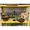 Image 2 : Shelf Lot of Home Decor Mccoy Pottery Planter & Basket Wood Crate