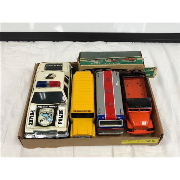 Lot of Vintage Toys; Police Car, School Bus, American Airlines Bus, Etc...