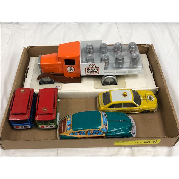 Lot of 4 Vintage Toy Cars; Swiss Valley Farms, Cable Cars, Etc...