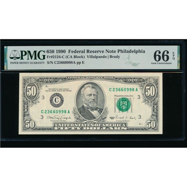 1990 $50 Philadelphia FRN PMG 66EPQ