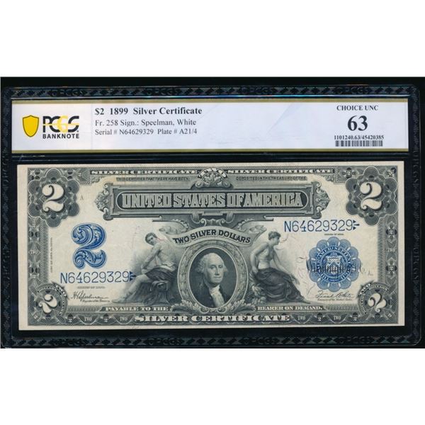 1899 $2 Mini Porthole Silver Certificate PCGS 63