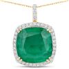 Image 1 : 14KT Yellow Gold 7.35ct Zambian Emerald and Diamond Pendant with Chain