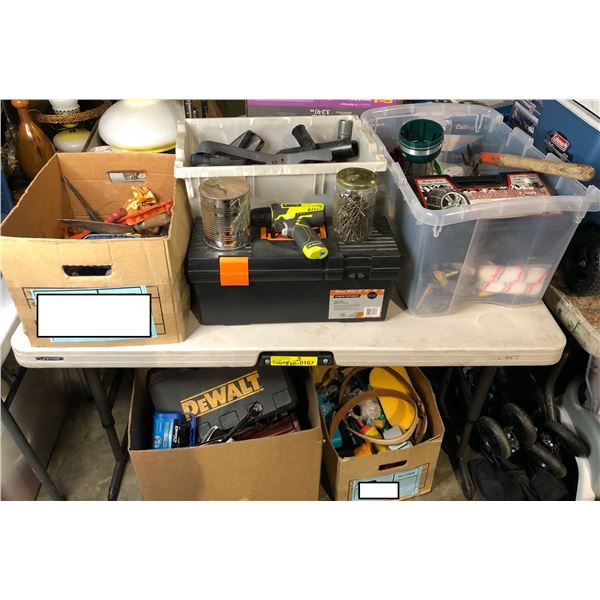 Large group of assorted items - includes tools/ vacuum parts/ empty toolboxes etc.