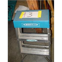 MISC. MOPS, MOP BUCKET, SET LADDERS, BROOMS AND FAN