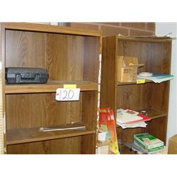 WOODEN DESK AND (2) SHELVES