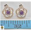 Image 1 : NEW PLATINUM PLATED ATOMIC STUDS WITH PURPLE