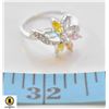 Image 1 : NEW SIZE 6.5 PLATINUM PLATED FLOWER RING W/ MULTI