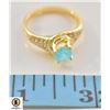 NEW SIZE 7.5 GOLD PLATED 6X6MM BLUE CZ MAIN STONE