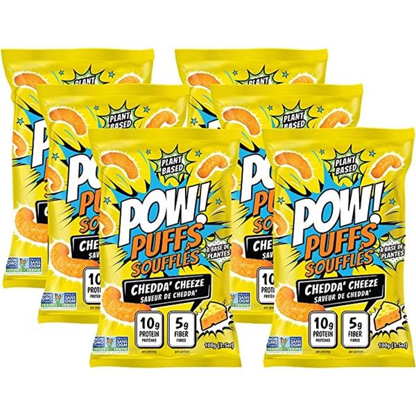 NEW CASE OF 6 X 100G BAGS OF POW PUFFS CHEDDA