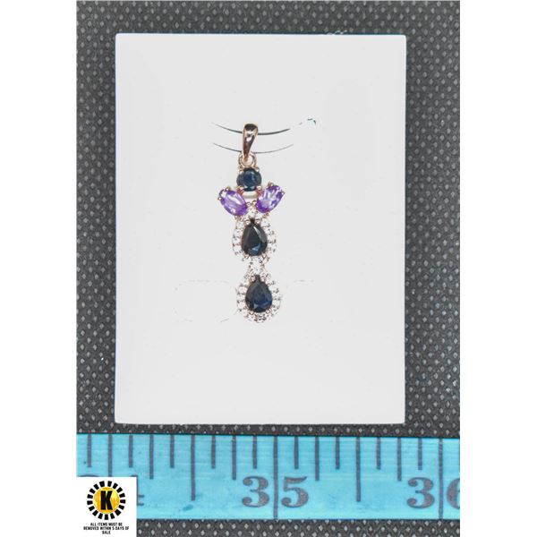 #270-NATURAL HEATED SAPPHIRE & AMETHYST PENDANT