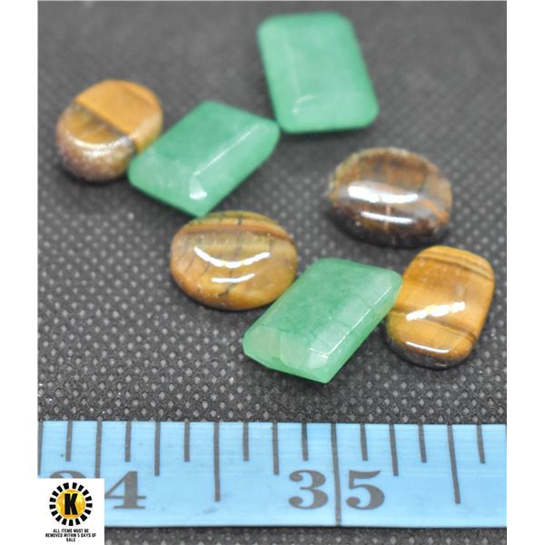 #57-GENUINE GREEN JADEITED & TIGER EYE 77.25 CT