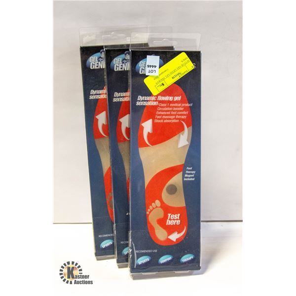 3 SETS OF GEL GENIE GEL INSOLES UNISEX.