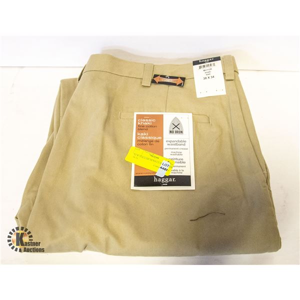 NEW HAGGAR MENS CLASSIC KHAKI 38-34