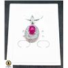 NATURAL HEATED RUBY 5.7 X 7.8 & CZ PENDANT