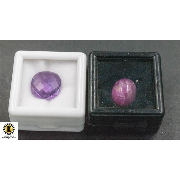 NATURAL AMETHYST 5.55CT& HEATED RUBY 9.70CT