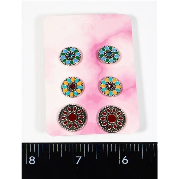 NEW 3PC ROUND STUD EARRINGS