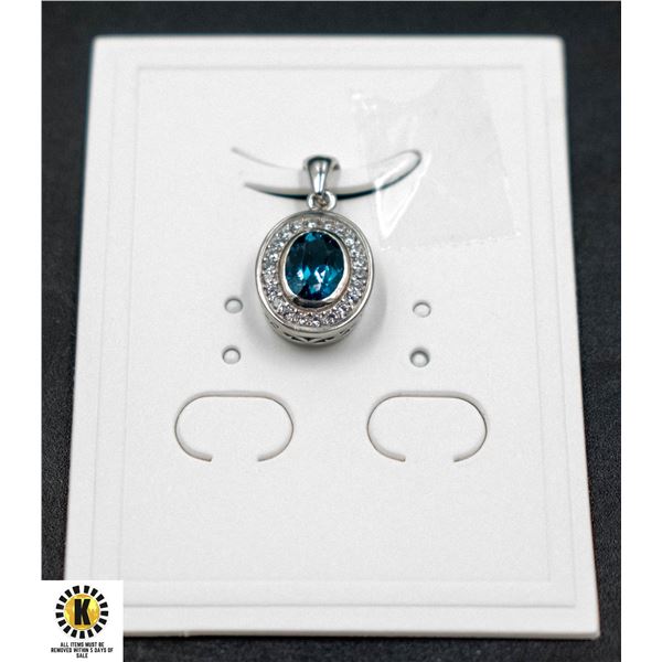 NATURAL SWISS BLUE TOPAZ 5X7MM & CZ PENDANT