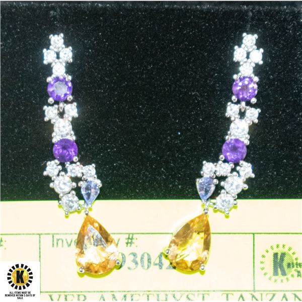 .925 SILVER AMETHYST TANZANITE CITRINE CZ EARRINGS