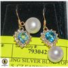 Image 1 : STERLING SILVER BLUE TOPAZ, PEARLS, CZ EARRINGS