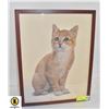 Image 1 : FRAMED VINTAGE CAT PRINT APPROX 13" X 17" W/FRAME