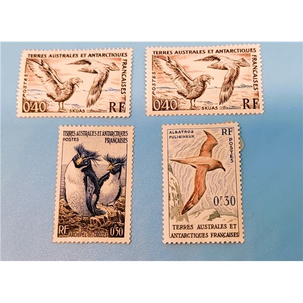 LOT OF 4 UNUSED FRENCH ANTARTICA POSTAGE STAMPS.