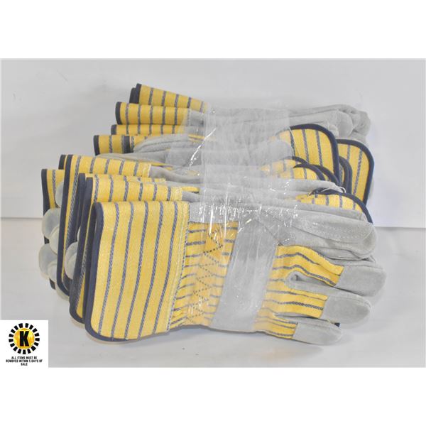 NEW 12 PACK OF CANVAS/LEATHER GENERIC WORK GLOVES