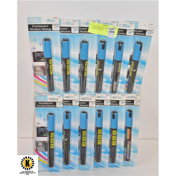 12 FLUORESCENT WINDOW MARKERS,BLUE