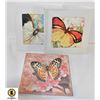 3 SQUARE CERAMIC TRIVETS,BUTTERFLY