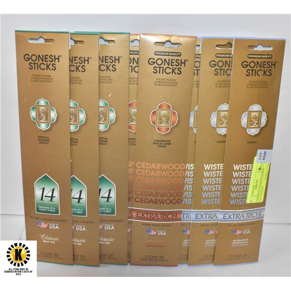 8 ASSORTED SCENTED GONESH STICK INCENSE