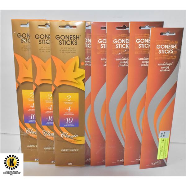 8 ASSORTED SCENTED GONESH STICK INCENSE