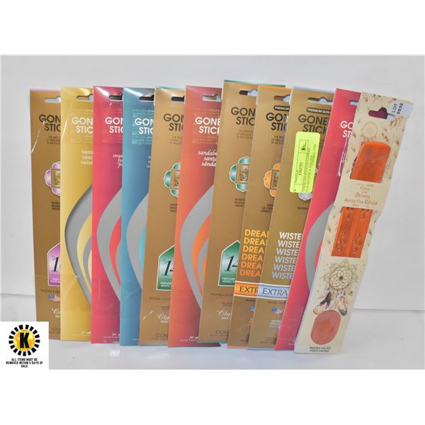 8 ASSORTED SCENTED GONESH STICK INCENSE & HOLDER