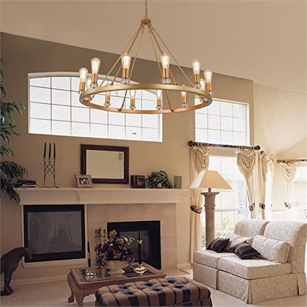 NEW MEIXISUE 12 LIGHT GOLD TONE ROUND CHANDELIER