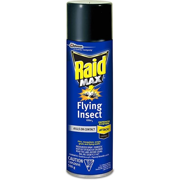 3 NEW CANS OF RAID MAX FLYING INSECT KILLER - 500G