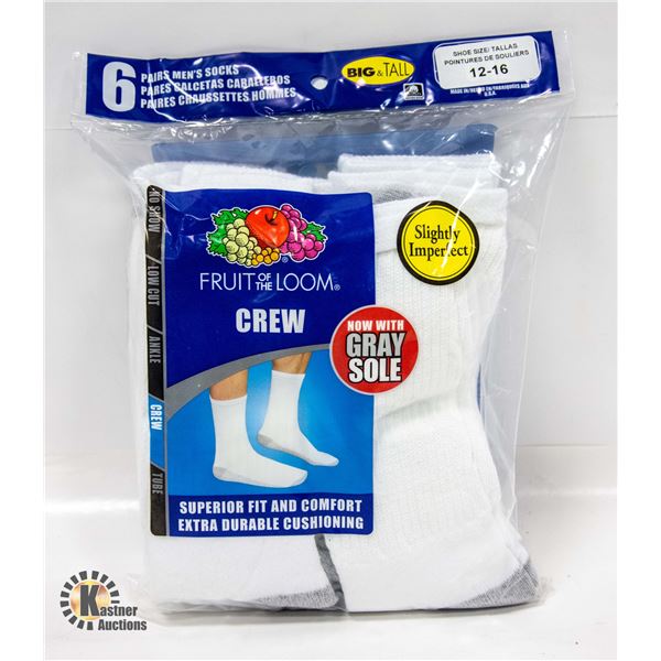 WHITE CREW SOCKS, SIZE 12-16