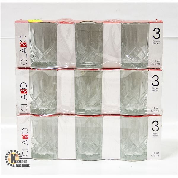 9 HEAVY GLASS TUMBLERS