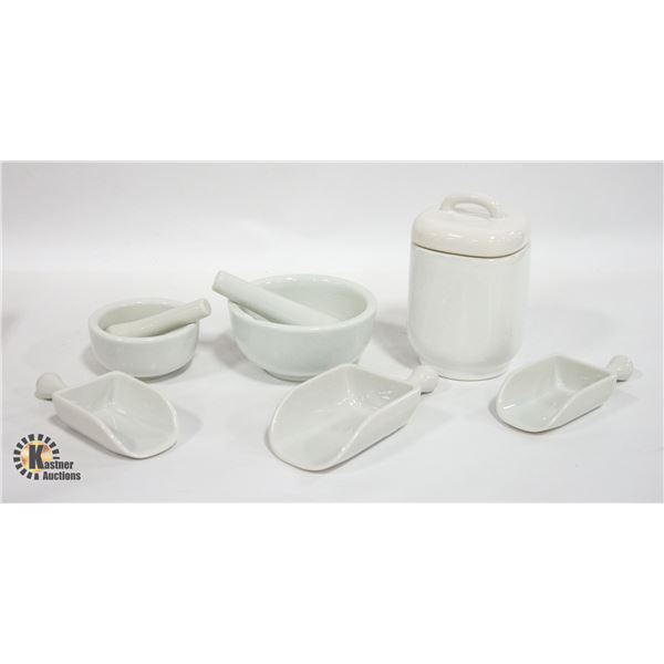 VINTAGE WHITE STONEWARE KITCHEN ACCESSORIES