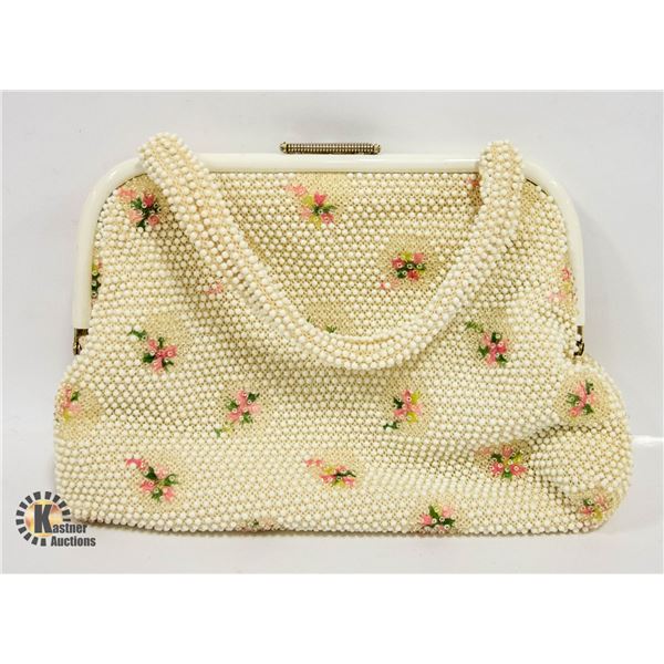 VINTAGE 1950'S FLORAL BEADED HANDBAG