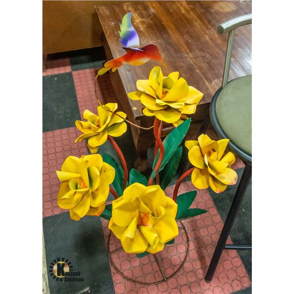 38 IN METAL YELLOW FLOWERS ON STAND WITH BIRD