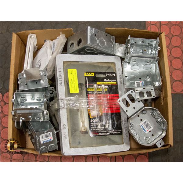 BOX OF ELECTRICAL SUPPLIES