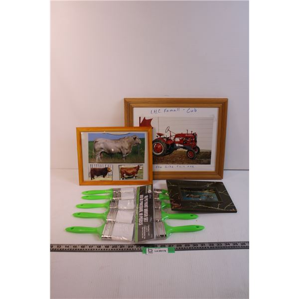 (3) Frames with Pictures and Paint Brush Set