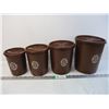 Image 1 : Set of (4) Vintage Brown Tupperware Coffee and Tea Canisters-excellent condition, very clean