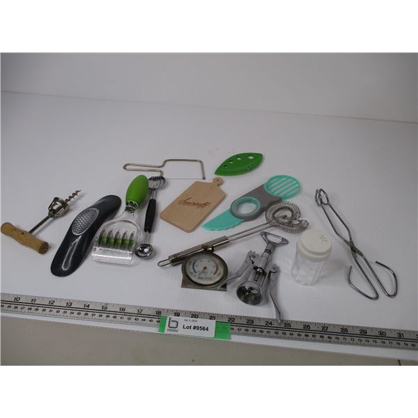 Assorted Small kitchen Tools (Garlic Press, Oven Thermometer, Milk Frothier)